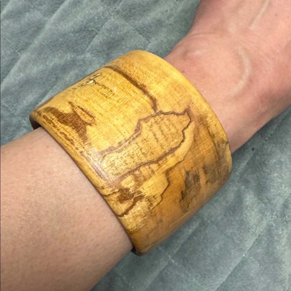 Ambrosia Maple Bangle Bracelet, Natural, Brown, Wood, Boho - Picture 3 of 10